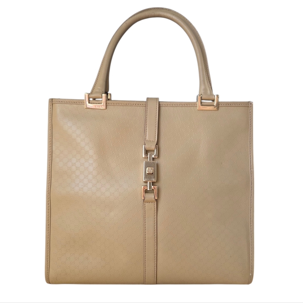 Gucci Microguccissima Leather Tote with Jackie Piston Clasp Vintage Soft Beige